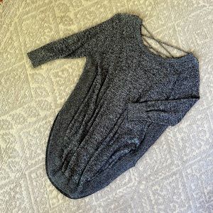 Long dark heather grey tunic cris-cross detail back